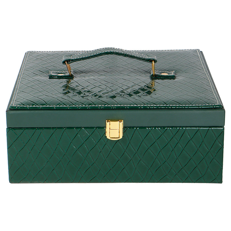 Green Leatherite MDF Hamper Box with 4 muskmelon jar (10x10x3.25) Inch 9086