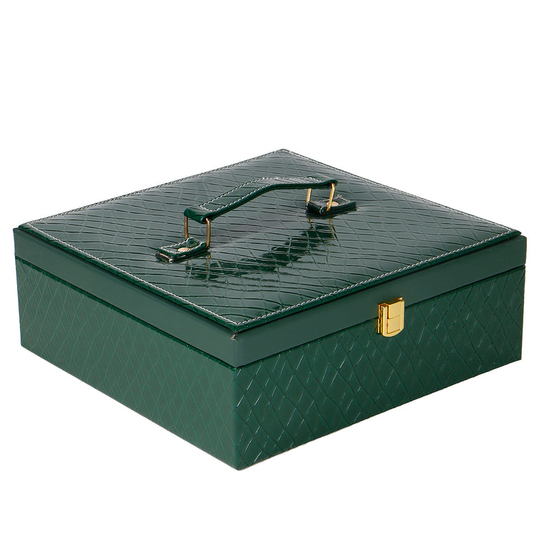 Green Leatherite MDF Hamper Box with 4 muskmelon jar (10x10x3.25) Inch 9086