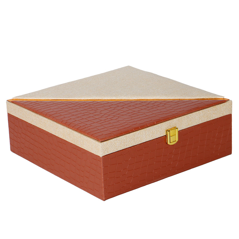 Elegant Leatherite Gift Box with 4 muskmelon jars (10x10x4) Inch 9092
