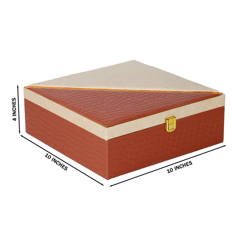 Elegant Leatherite Gift Box with 4 muskmelon jars (10x10x4) Inch 9092