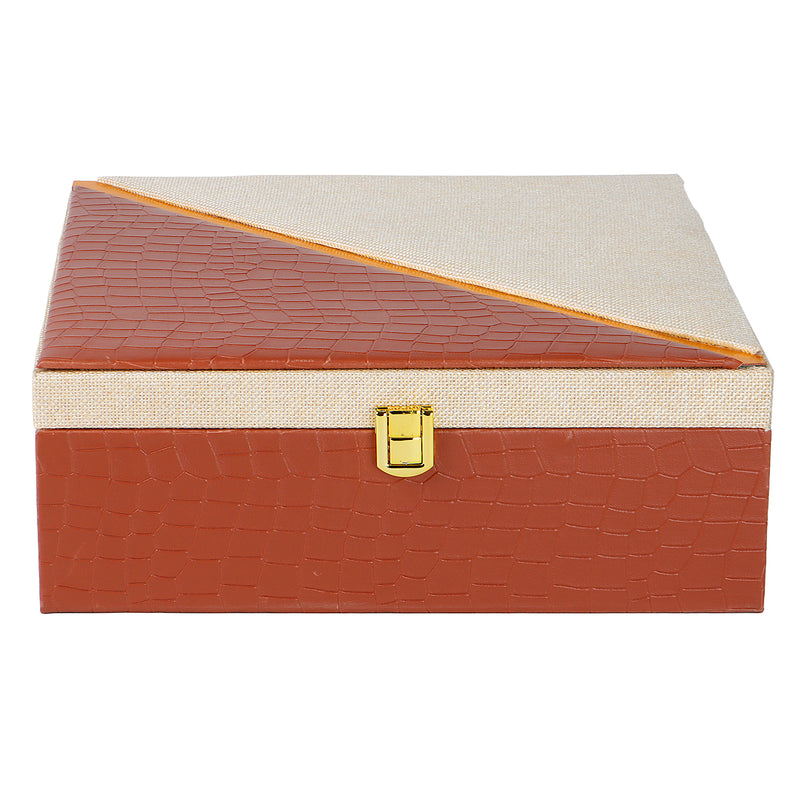 Elegant Leatherite Gift Box with 4 muskmelon jars (10x10x4) Inch 9092