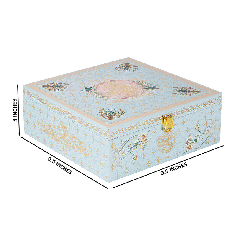 Floral MDF Hamper Box with 2 salsa jar & 8 cavity (9.5x9.5x4) Inch 9004