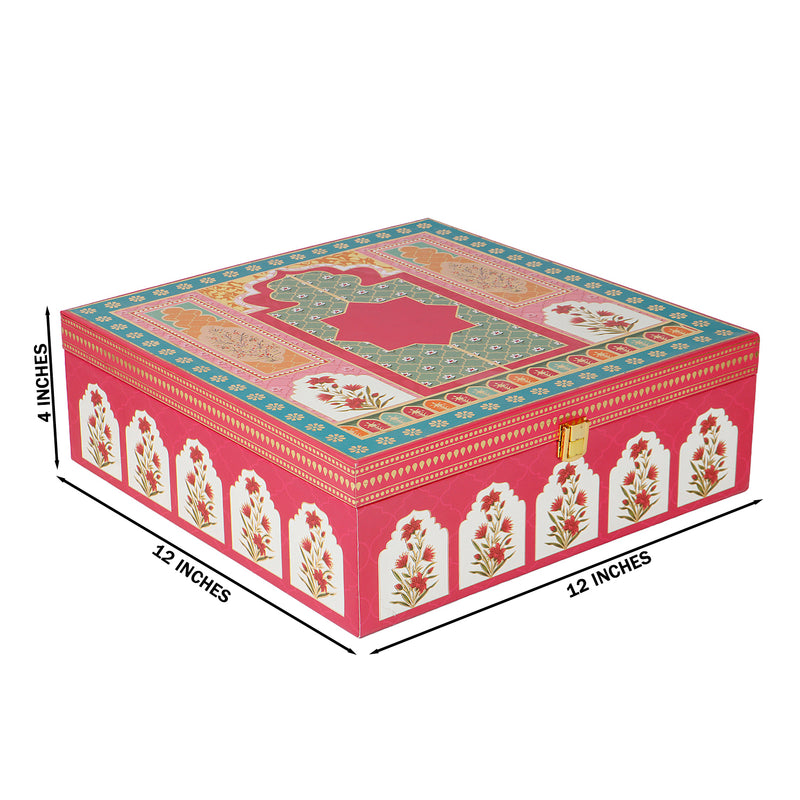 Mehfil Mahal MDF Hamper Box with 4 square jar & 9 cavity (12x12x4) Inch 9006A