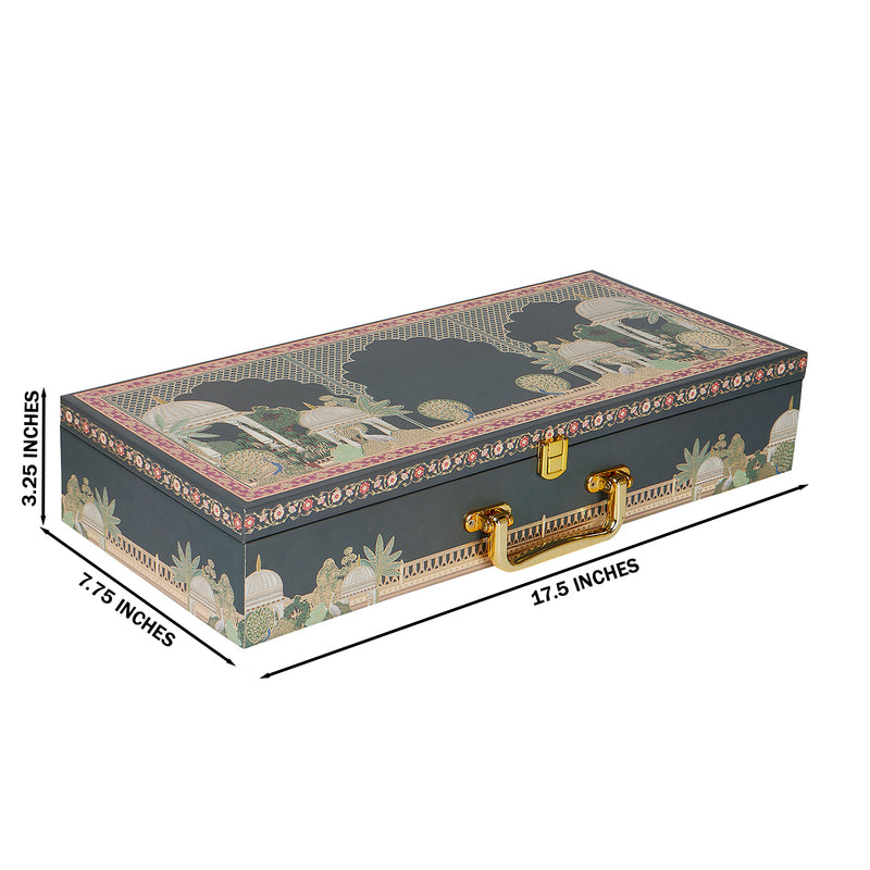 Pichwai Art Hamper Box with 6 cylinder jars (17.5x7.75x3.25) Inch 9061