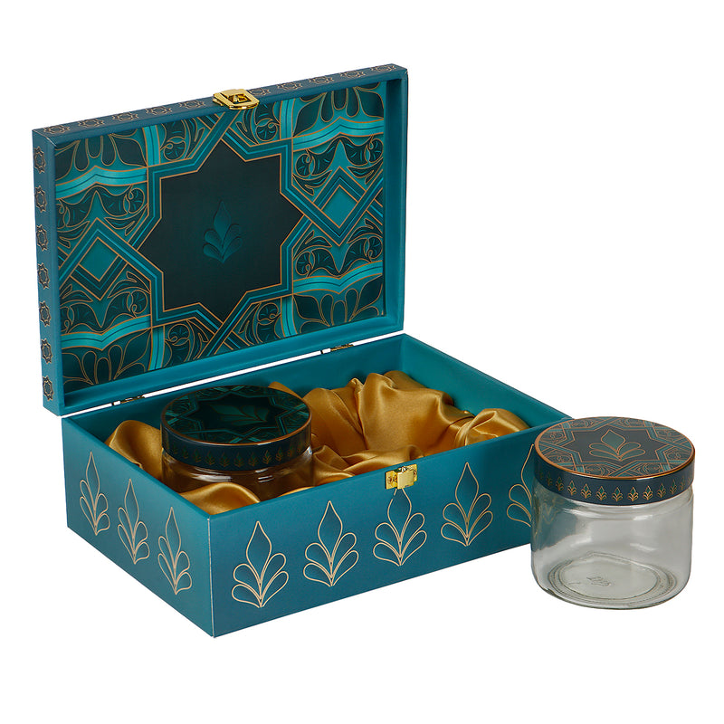 Premium Blue Hamper Box with 2 printed salsa jars (9.5x5.5x4) Inch 9065B