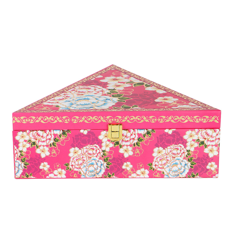 Floral Pink Triangle Gift Box with 3 small salsa glass jars (11.75x11.75x4) Inch 9032A
