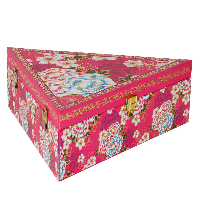 Floral Pink Triangle Gift Box with 3 small salsa glass jars (11.75x11.75x4) Inch 9032A