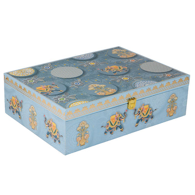Premium MDF Hamper Box with 6 jar decorative boxes is 14*10*4 inch, color: Sky Blue from Nice Packaging