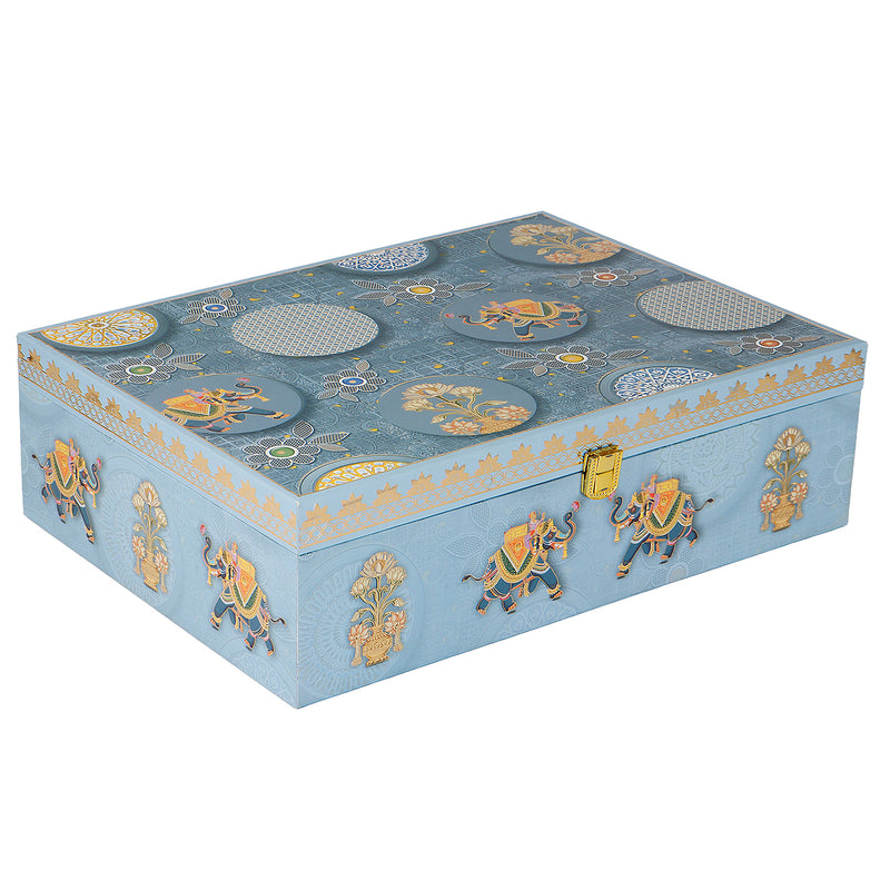 Premium MDF Hamper Box with 6 jar decorative boxes is 14*10*4 inch, color: Sky Blue from Nice Packaging