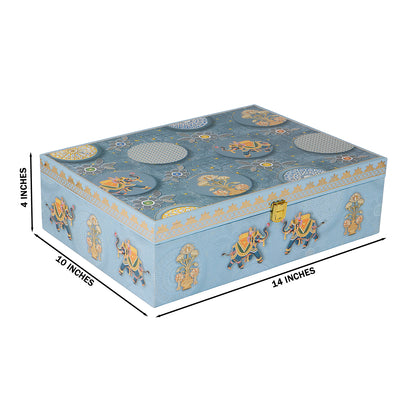 Premium MDF Hamper Box with 6 jar decorative boxes is 14*10*4 inch, color: Sky Blue from Nice Packaging