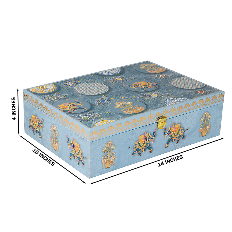 Premium MDF Hamper Box with 6 jar decorative boxes is 14*10*4 inch, color: Sky Blue from Nice Packaging