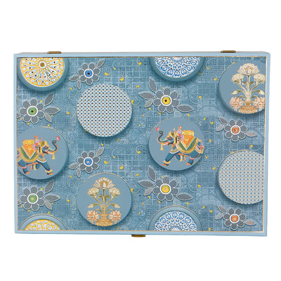 Premium MDF Hamper Box with 6 jar decorative boxes is 14*10*4 inch, color: Sky Blue from Nice Packaging