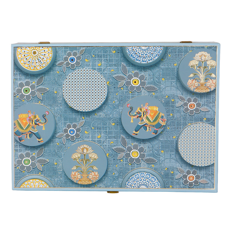 Premium MDF Hamper Box with 6 jar decorative boxes is 14*10*4 inch, color: Sky Blue from Nice Packaging