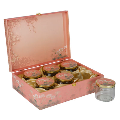 Peach Floral MDF Hamper Box Peach color with 6 jar from Nice Packaging