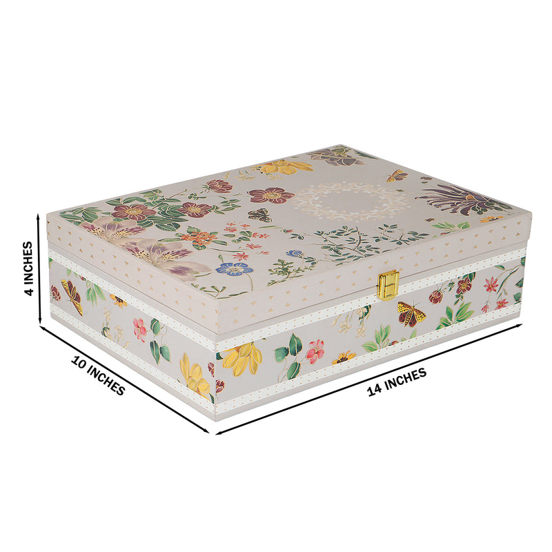 Floral MDF Box with 4 salsa jar & 8 cavity (14x10x4) Inch 9002A