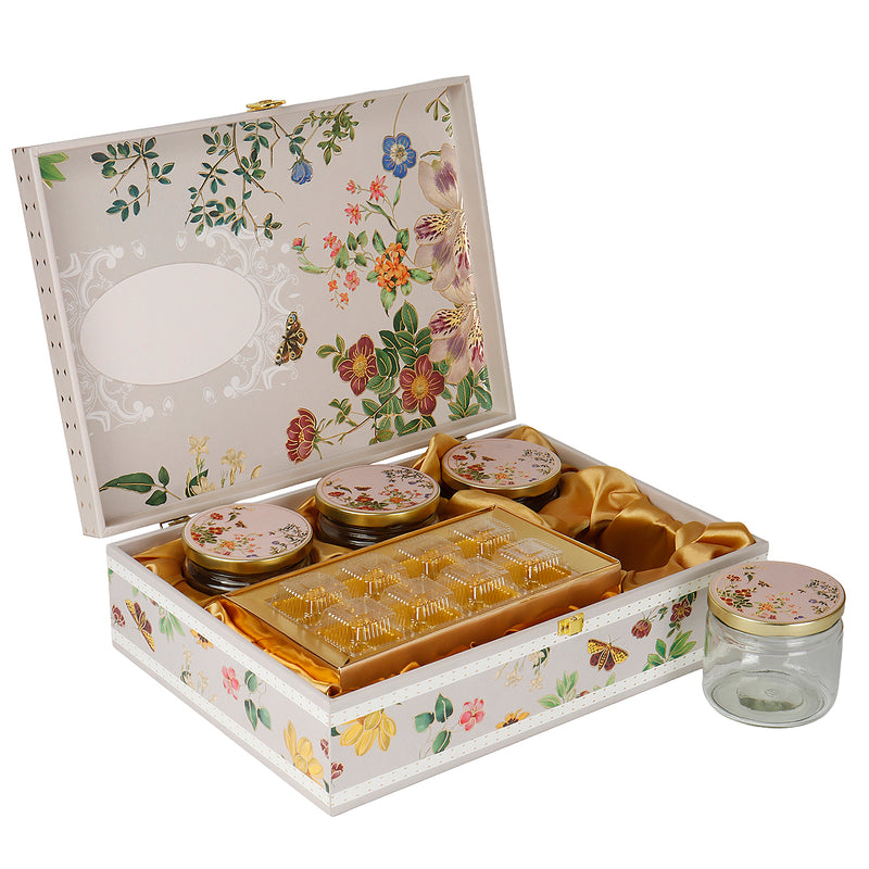 Floral MDF Box with 4 salsa jar & 8 cavity (14x10x4) Inch 9002A