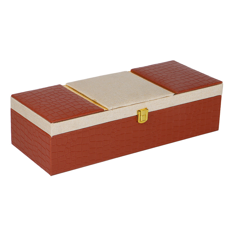 Elegant Leatherite Gift Box with 3 muskmelon jars (14x5.5x3.5) Inch 9096B