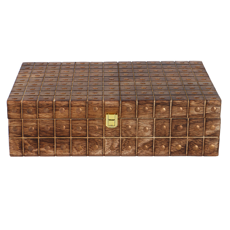 Unique Wooden Hamper Box with 4 salsa jars & 8 cavity (14x10x4) Inch 9029