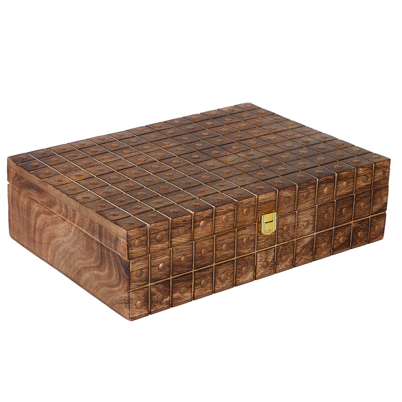 Unique Wooden Hamper Box with 4 salsa jars & 8 cavity (14x10x4) Inch 9029