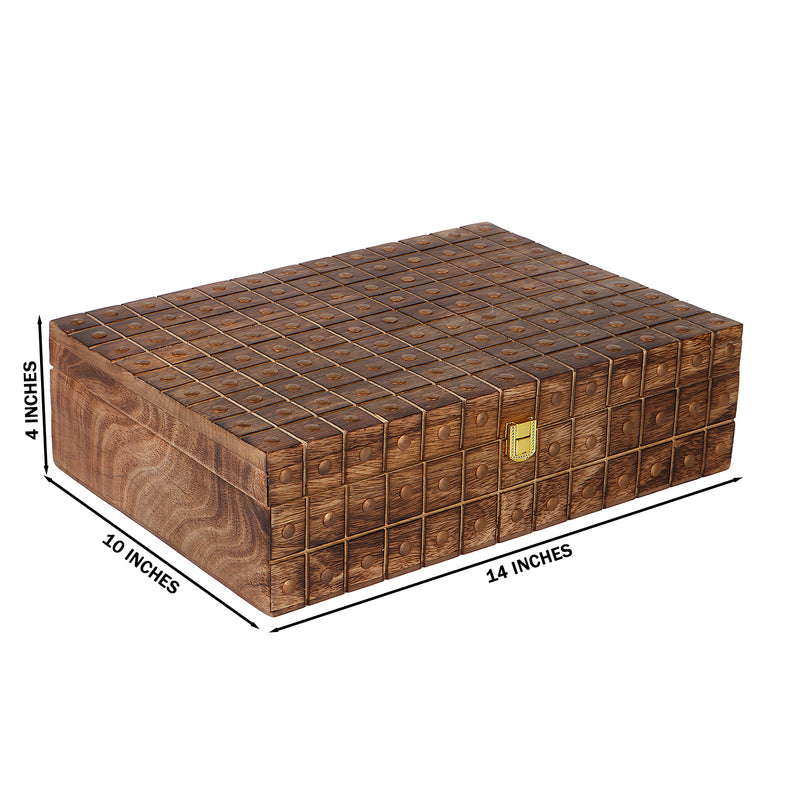 Unique Wooden Hamper Box with 4 salsa jars & 8 cavity (14x10x4) Inch 9029