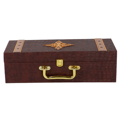 Brown Leatherite Multipurpose Gift Box with 3 muskmelon jars (14x5.5x3.5) Inch 9096A