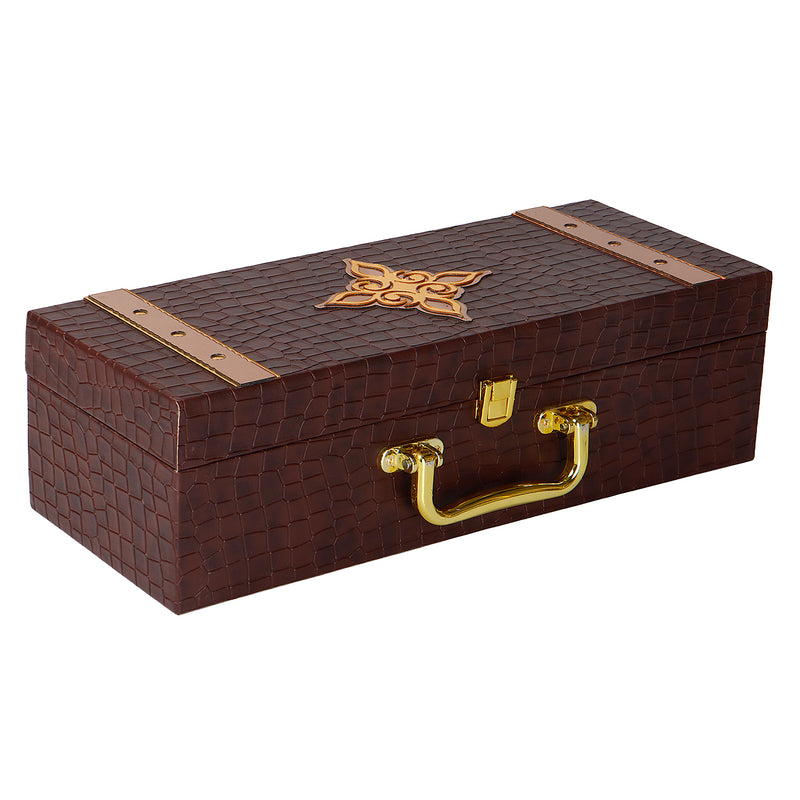 Brown Leatherite Multipurpose Gift Box with 3 muskmelon jars (14x5.5x3.5) Inch 9096A