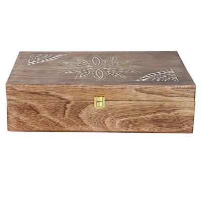 Unique Wooden Floral Design Hamper Box with 4 salsa jars & 8 cavity (14x10x4) Inch 9029A