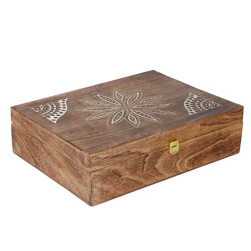 Unique Wooden Floral Design Hamper Box with 4 salsa jars & 8 cavity (14x10x4) Inch 9029A
