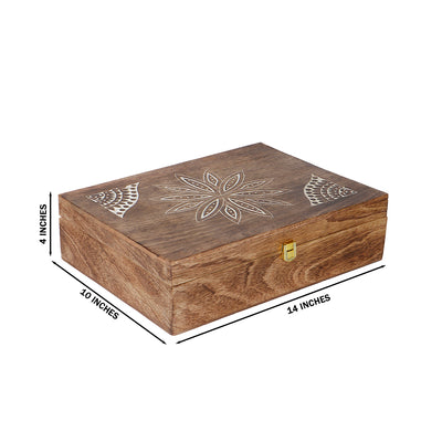 Unique Wooden Floral Design Hamper Box with 4 salsa jars & 8 cavity (14x10x4) Inch 9029A