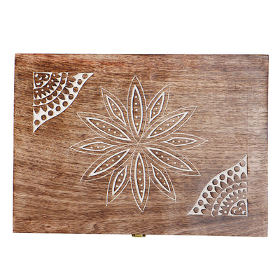 Unique Wooden Floral Design Hamper Box with 4 salsa jars & 8 cavity (14x10x4) Inch 9029A