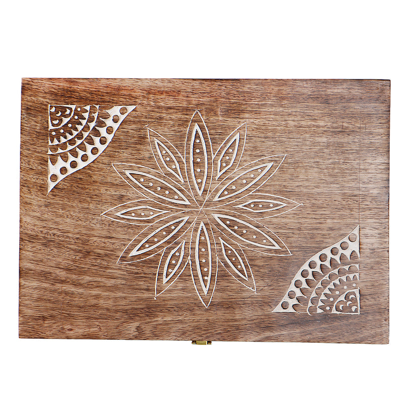 Unique Wooden Floral Design Hamper Box with 4 salsa jars & 8 cavity (14x10x4) Inch 9029A