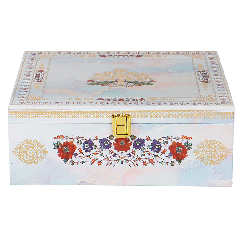 Floral MDF Hamper Box with 4 printed salsa jar (9.5x9.5x4) Inch 9003A