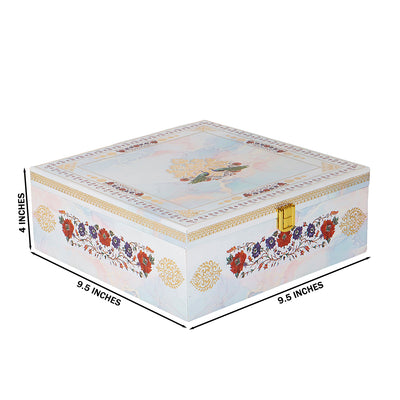 Floral MDF Hamper Box with 4 printed salsa jar (9.5x9.5x4) Inch 9003A