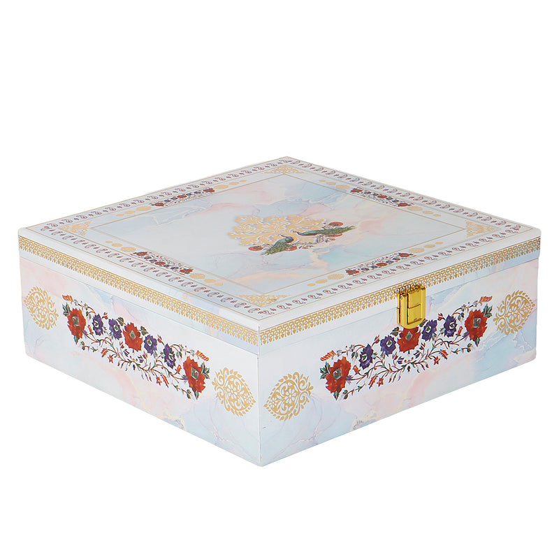 Floral MDF Hamper Box with 4 printed salsa jar (9.5x9.5x4) Inch 9003A