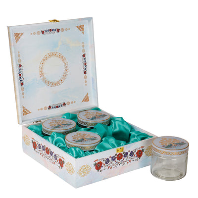 Floral MDF Hamper Box with 4 printed salsa jar (9.5x9.5x4) Inch 9003A