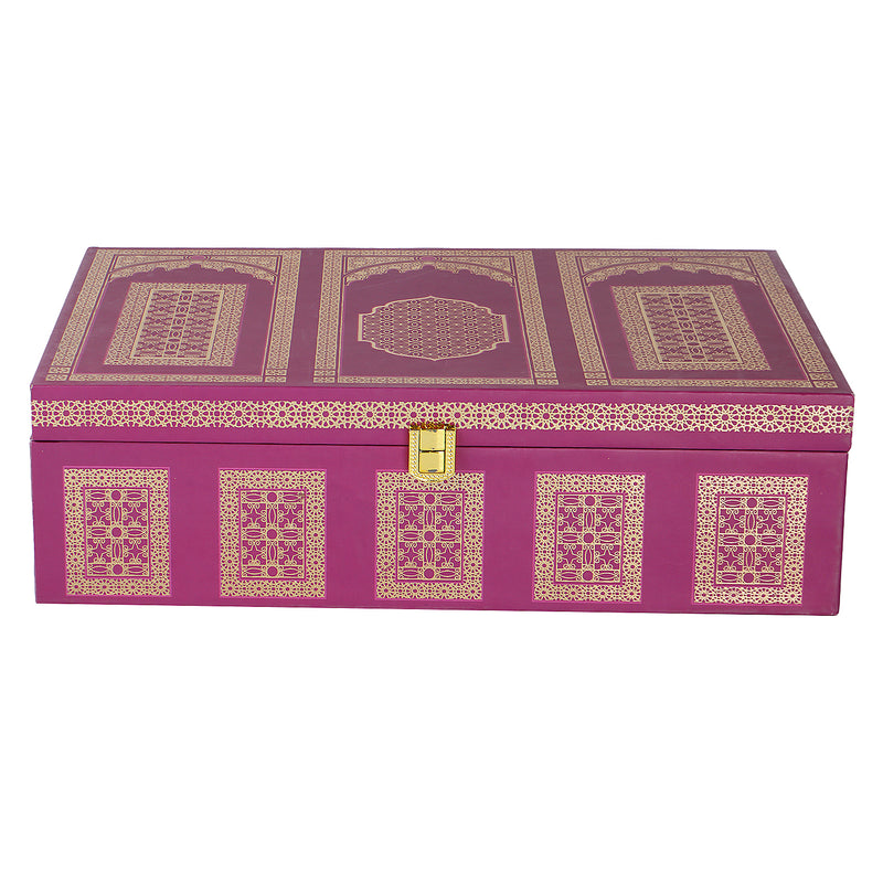 Moroccan Pattern MDF Box with 4 salsa jar & 10 cavity (14x10x4) Inch 9002