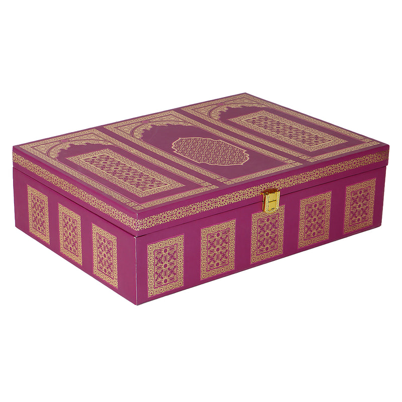 Moroccan Pattern MDF Box with 4 salsa jar & 10 cavity (14x10x4) Inch 9002