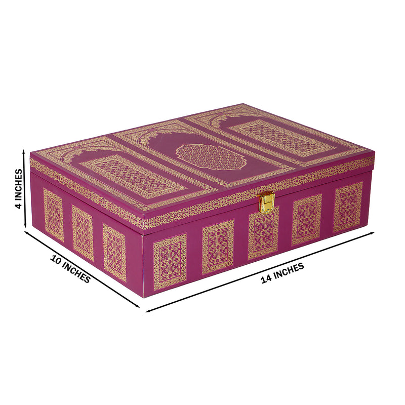 Moroccan Pattern MDF Box with 4 salsa jar & 10 cavity (14x10x4) Inch 9002