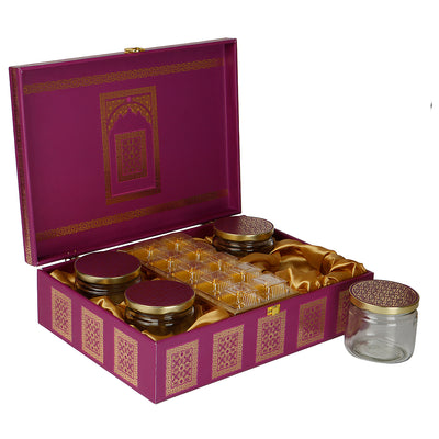Moroccan Pattern MDF Box with 4 salsa jar & 10 cavity (14x10x4) Inch 9002