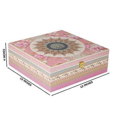 Beautiful Floral MDF Hamper Box with 4 square jar & 9 cavity (12x12x4) Inch 9006