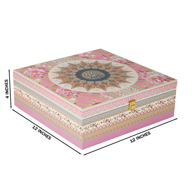 Beautiful Floral MDF Hamper Box with 4 square jar & 9 cavity (12x12x4) Inch 9006