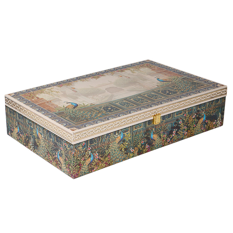 Pichwai Art Hamper Box with 4 short salsa & 16 cavity tray (18x11x4) Inch 9060A