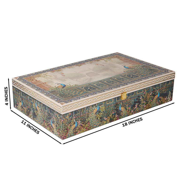 Pichwai Art Hamper Box with 4 short salsa & 16 cavity tray (18x11x4) Inch 9060A