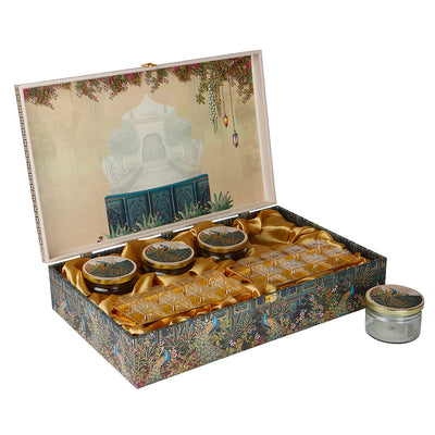Pichwai Art Hamper Box with 4 short salsa & 16 cavity tray (18x11x4) Inch 9060A