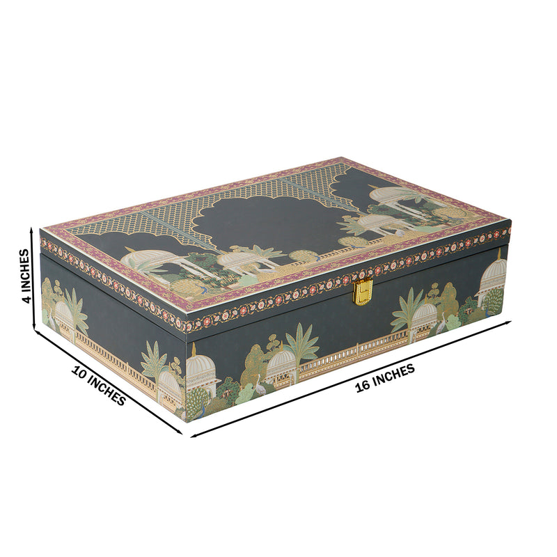 Royal Pichwai Art MDF Hamper Box with 4 salsa jar & 3 liner cavity (16x10x4) Inch 9005A