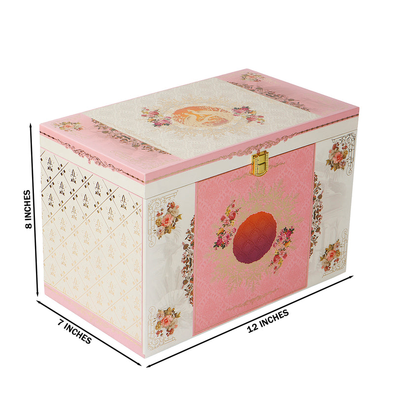 Blush Pink Luxury Hamper Box with 2 crown top jar & 10 cavity tray (12x7x8) Inch 9038