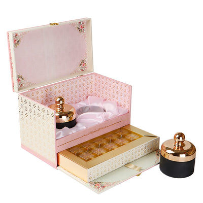 Blush Pink Luxury Hamper Box with 2 crown top jar & 10 cavity tray (12x7x8) Inch 9038
