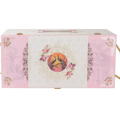 Luxury Pink Floral Carry MDF Hamper Box with 3 crown top jar & 6 compartment drawer (15x7x8) Inch 9071