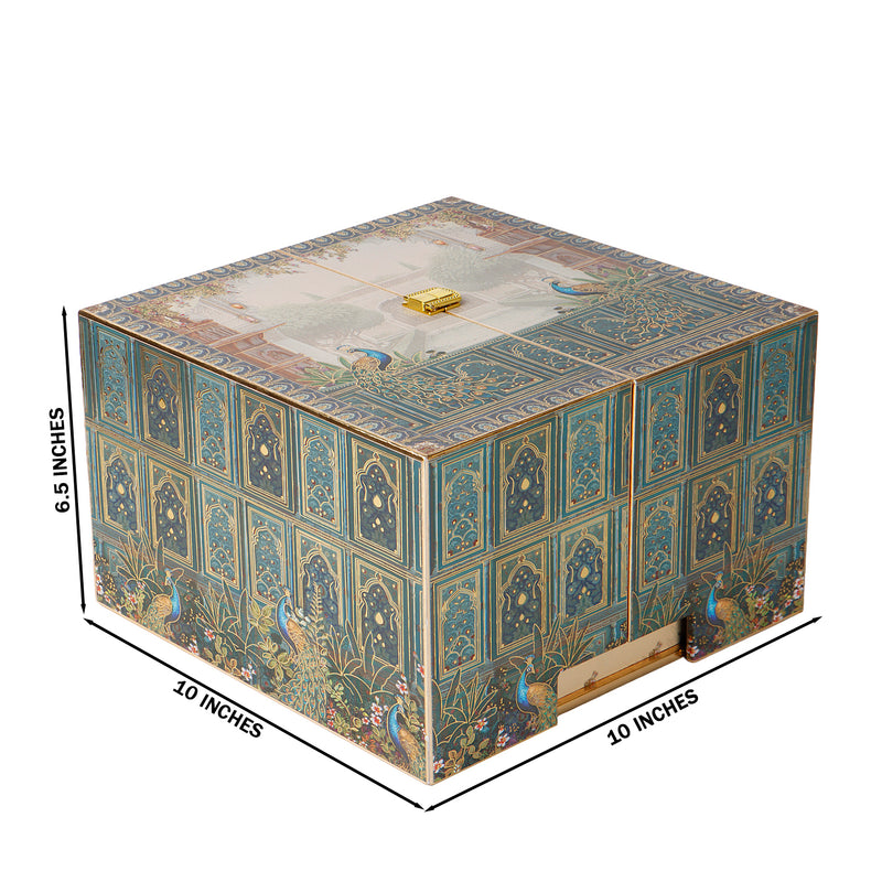 Pichwai Art  Hamper Box with 4 jar & 16 cavity tray (10x10x6.5) Inch 9016A