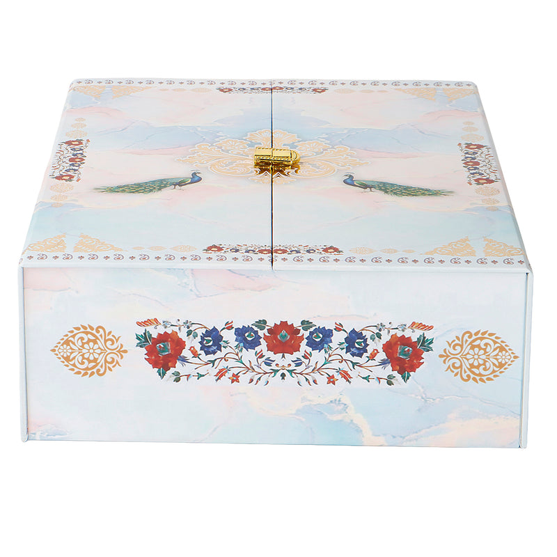 Floral MDF Hamper Box with 2 printed salsa jar & 12 cavity (9.5x12.75x3.75) Inch 9064A